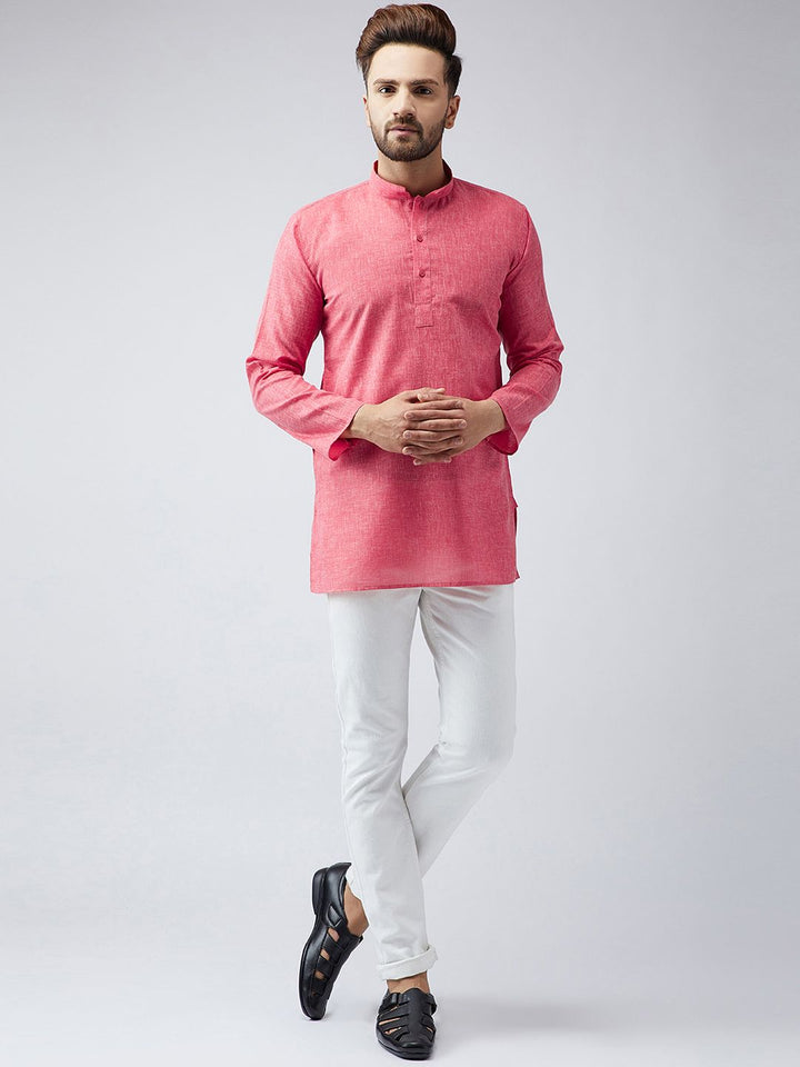 SOJANYA Men Red Woven Design Short Kurta