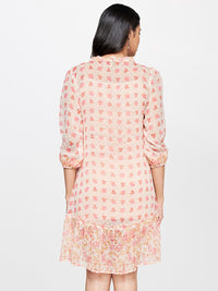 Global Desi Floral Printed Tie-Up Neck A-Line Dress