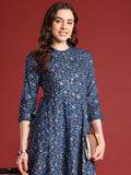 Anouk Tie-Up Tassels Detail Foil Print A-Line Midi Ethnic Dress