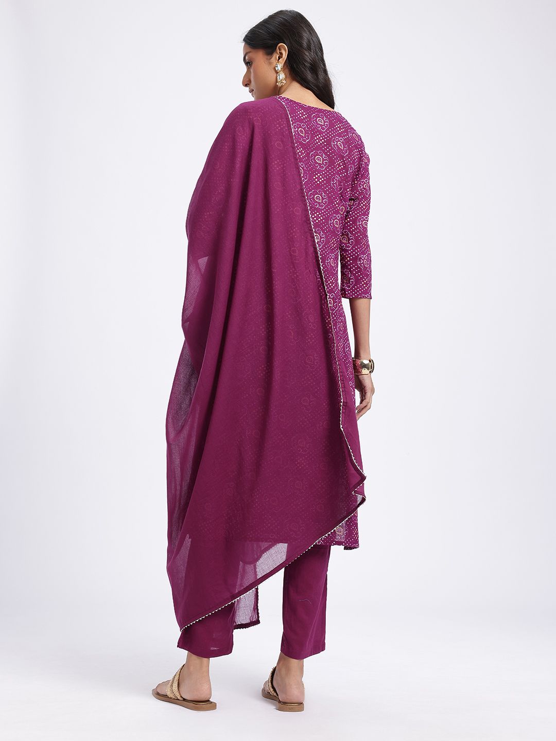 Anouk Women Bandhani Printed Gotta Patti Pure Cotton Kurta with Trousers & Dupatta