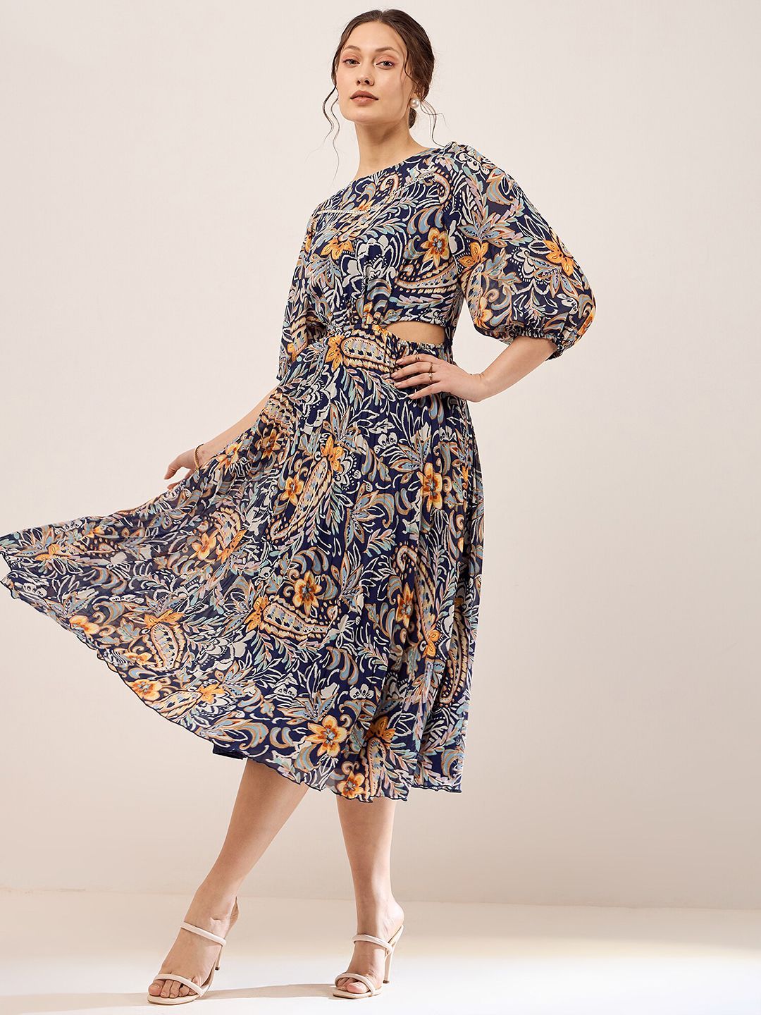 Antheaa Floral Printed Fit & Flare Midi Dress