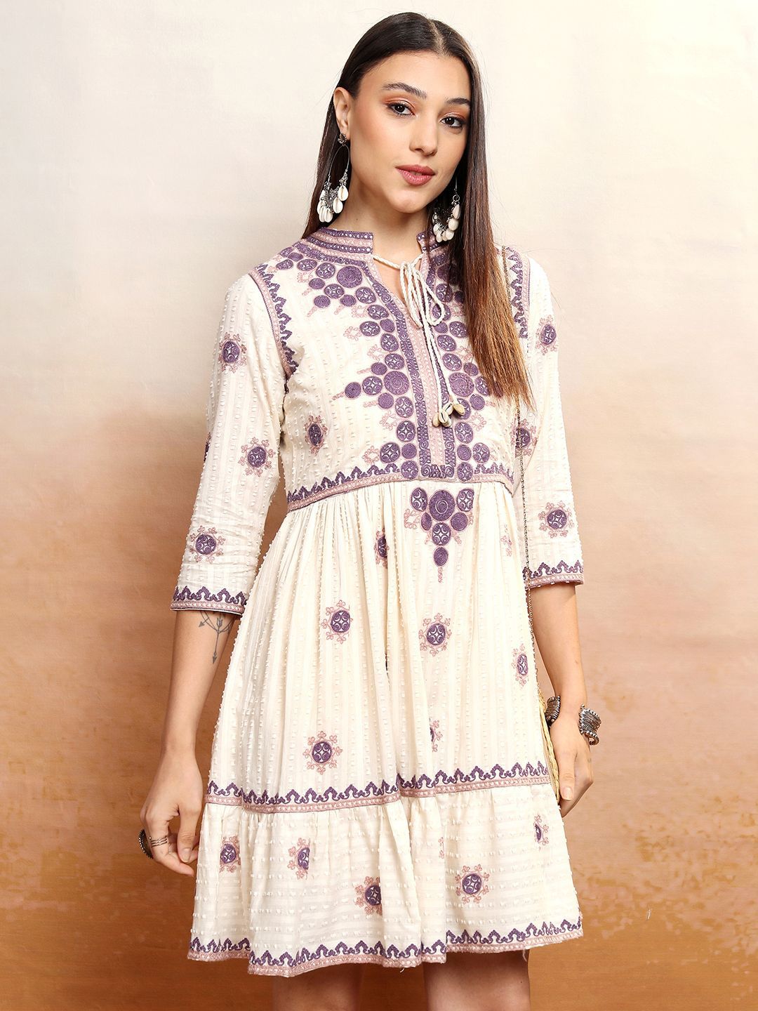 Vishudh Floral Print Embroidered Fit & Flare Dress
