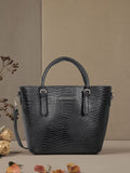 Lino Perros Black Croc-Textured Handheld Bag with Detachable Sling Strap