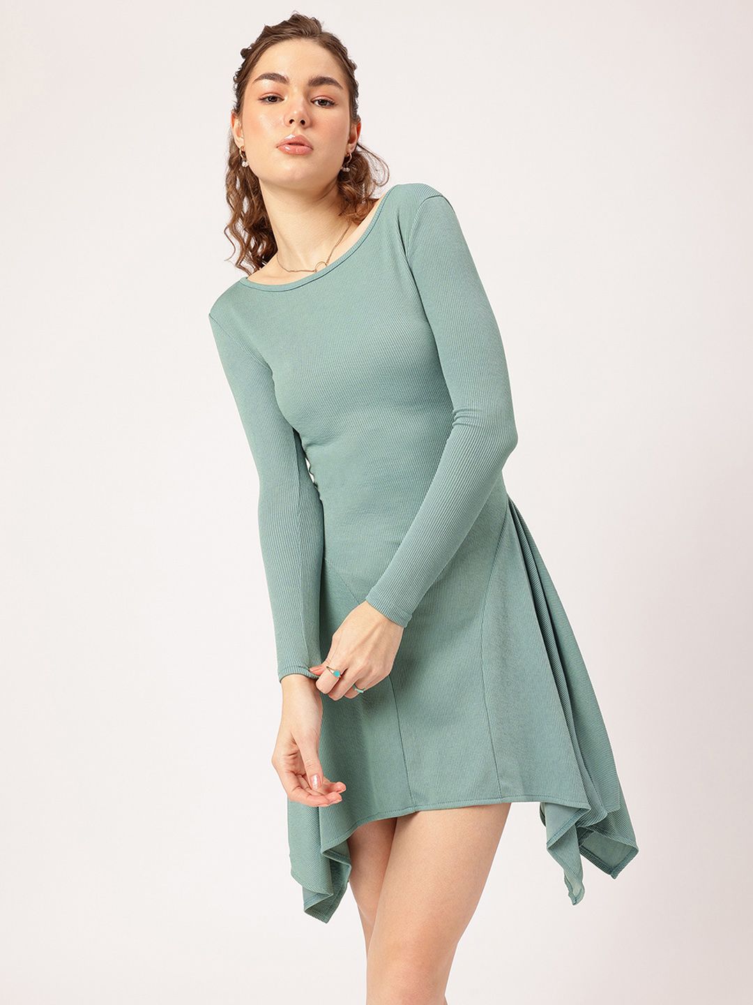 DressBerry Ribbed Cascade Asymmetric A-line Dress
