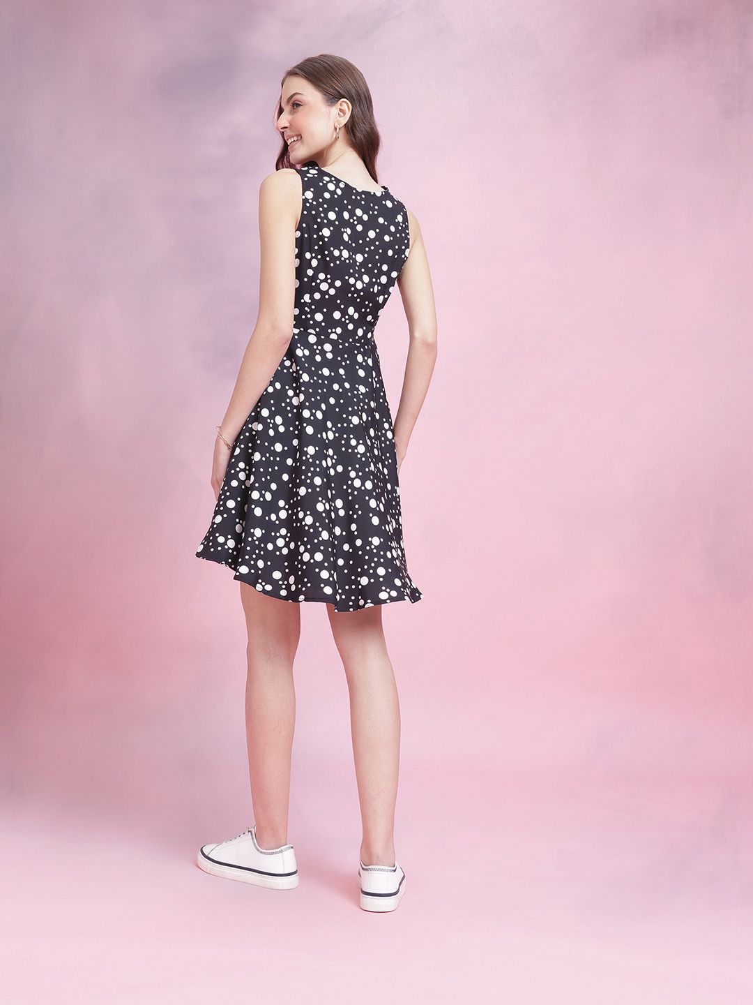 DressBerry Polka Dot Print Fit & Flare Dress