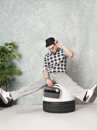 The Indian Garage Co Men Black & White Checked Cotton Casual Shirt