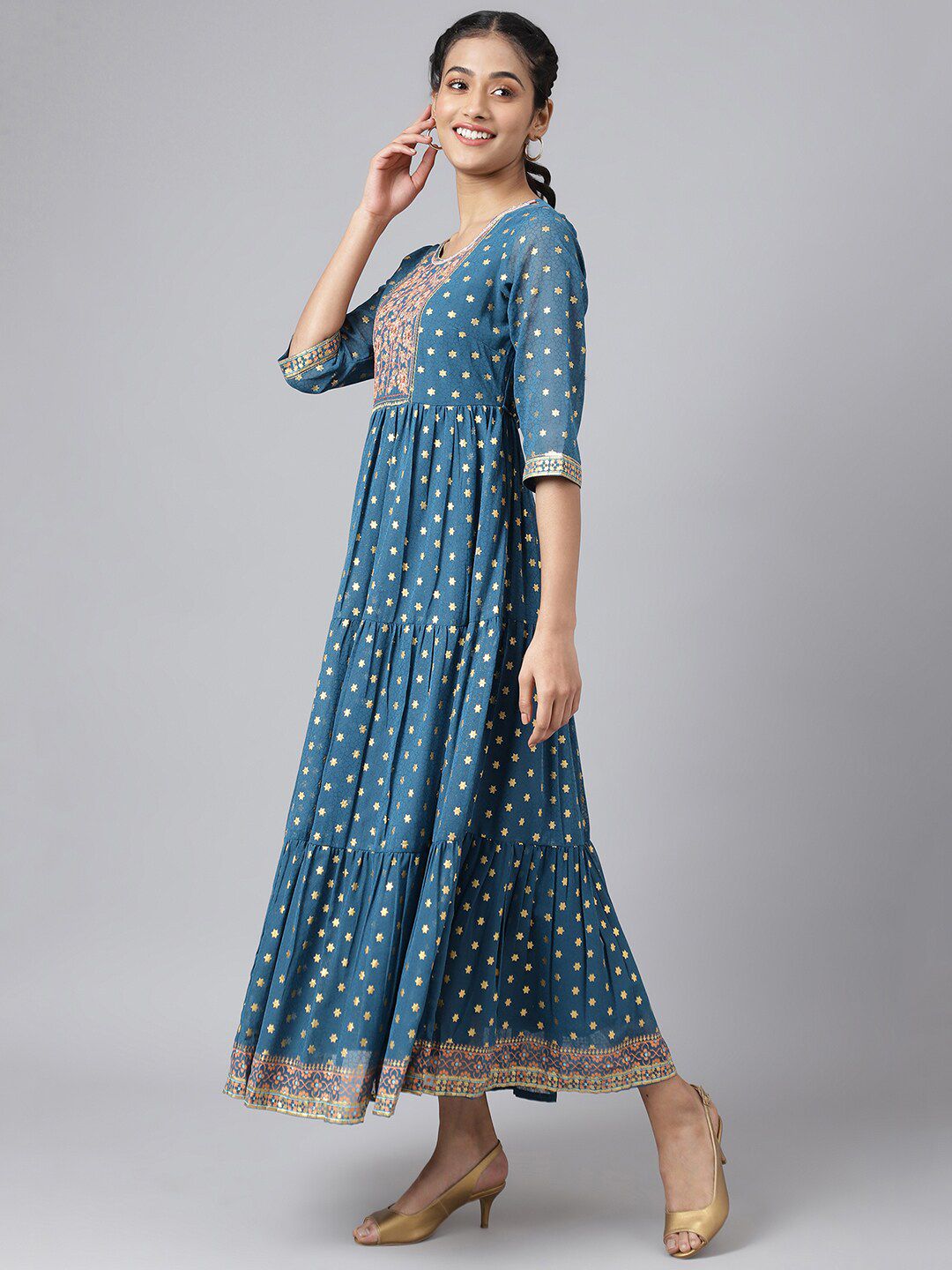 AURELIA Blue Ethnic Motifs Maxi Dress