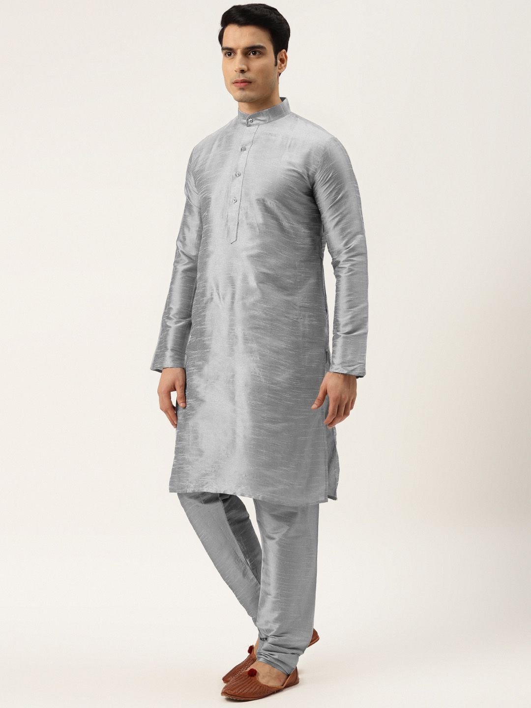 SOJANYA Kurta Solid Lelaki Kelabu & Hijau dengan Jaket Churidar & Bercetak