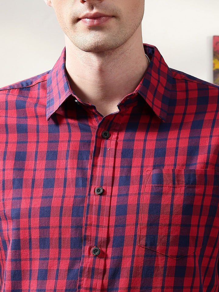 Eszett Checked Spread Collar Pure Cotton Casual Shirt