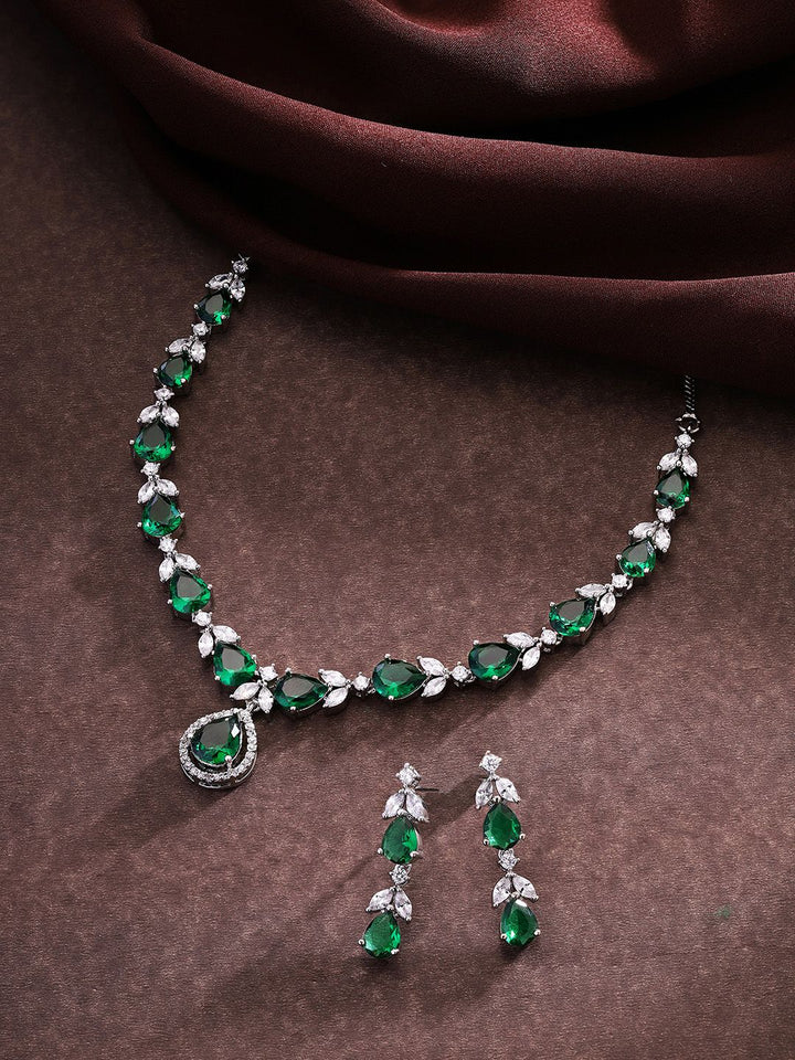 Priyaasi Silver-Plated AD-Studded Jewellery Set