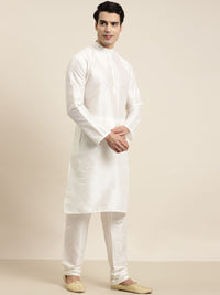 SOJANYA Men Off-White & Blue Solid Kurta with Pyjamas & Nehru Jacket
