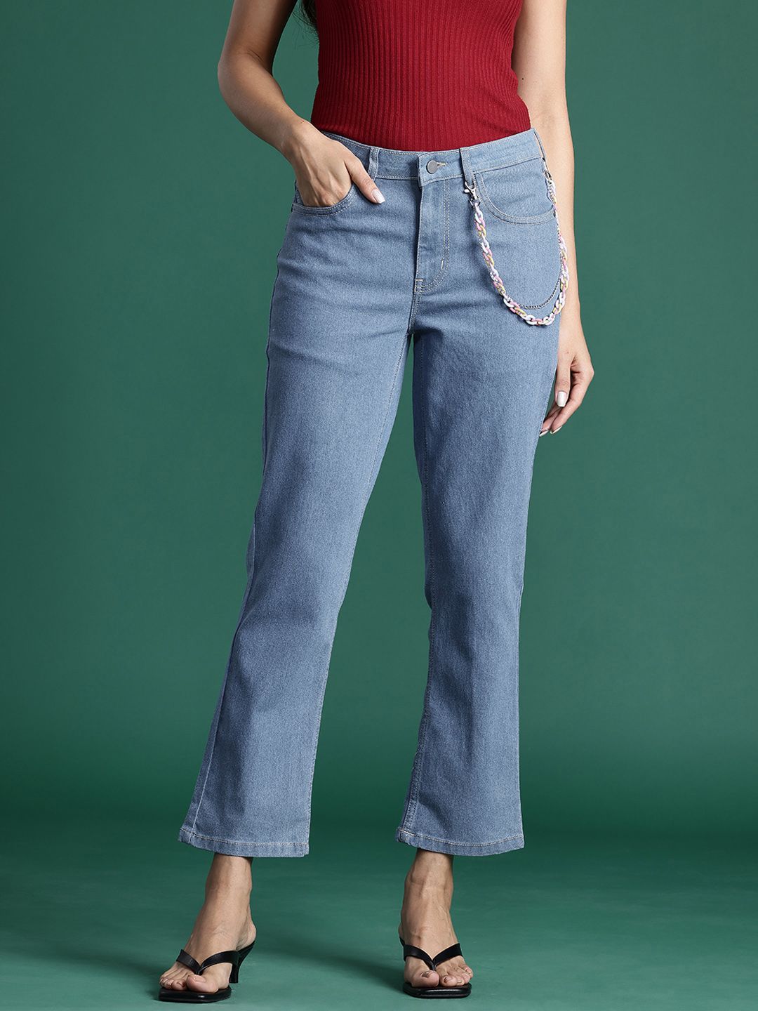DressBerry Women Stretchable Straight Fit Jeans with Chain