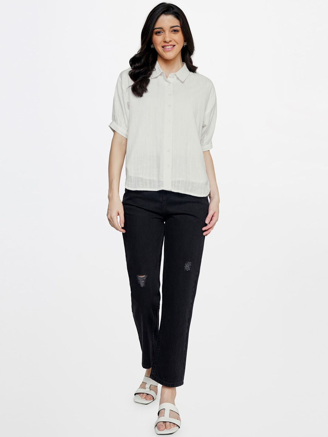 AND Women Straight Fit Pure Cotton Cropped Jeans