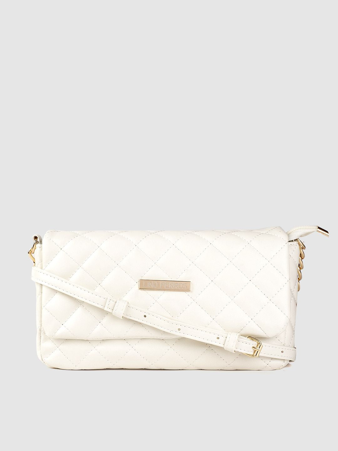 Lino Perros Women White Quilted Structured Sling Bag