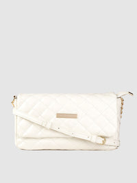 Lino Perros Women White Quilted Structured Sling Bag