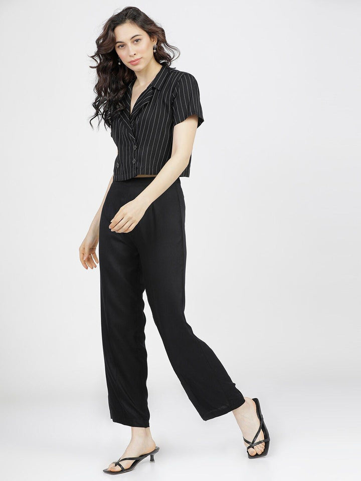 Tokyo Talkies Black Striped Shirt Style Top