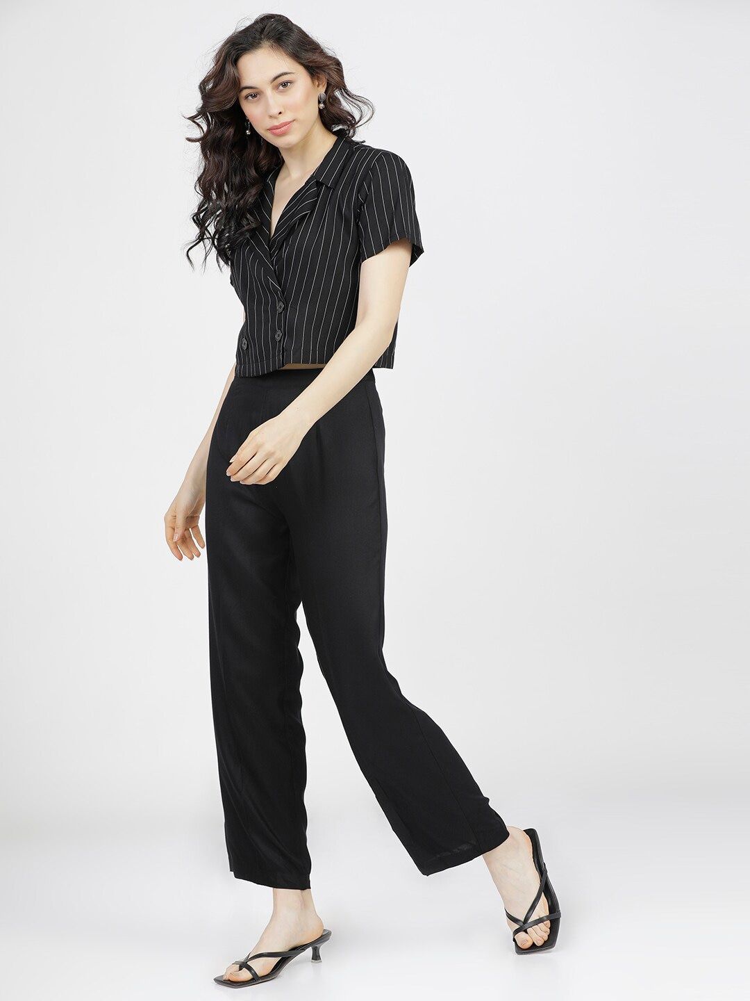 Tokyo Talkies Black Striped Shirt Style Top