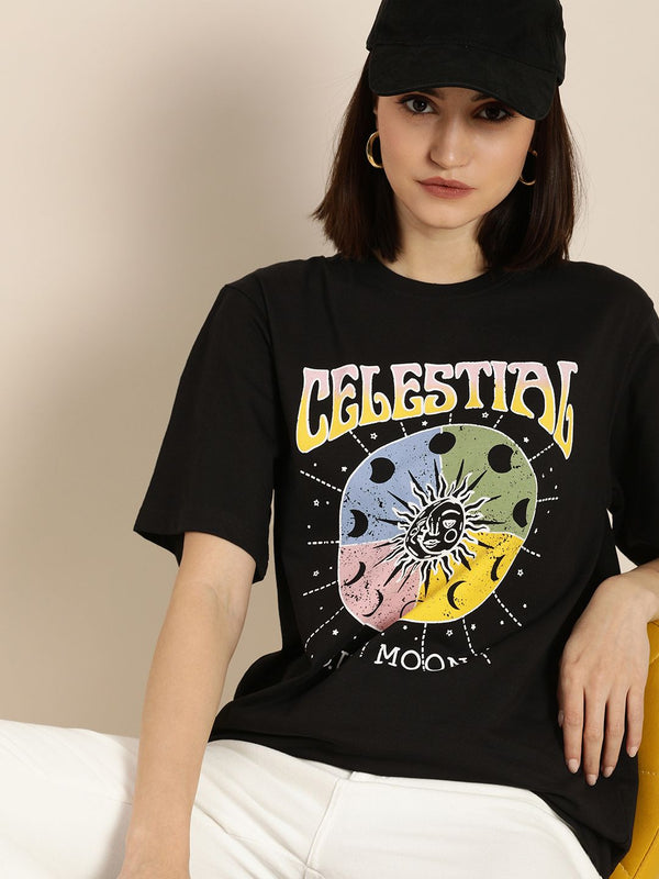 Dillinger Wanita Hitam Bercetak T-Shirt Berat Kapas Berat