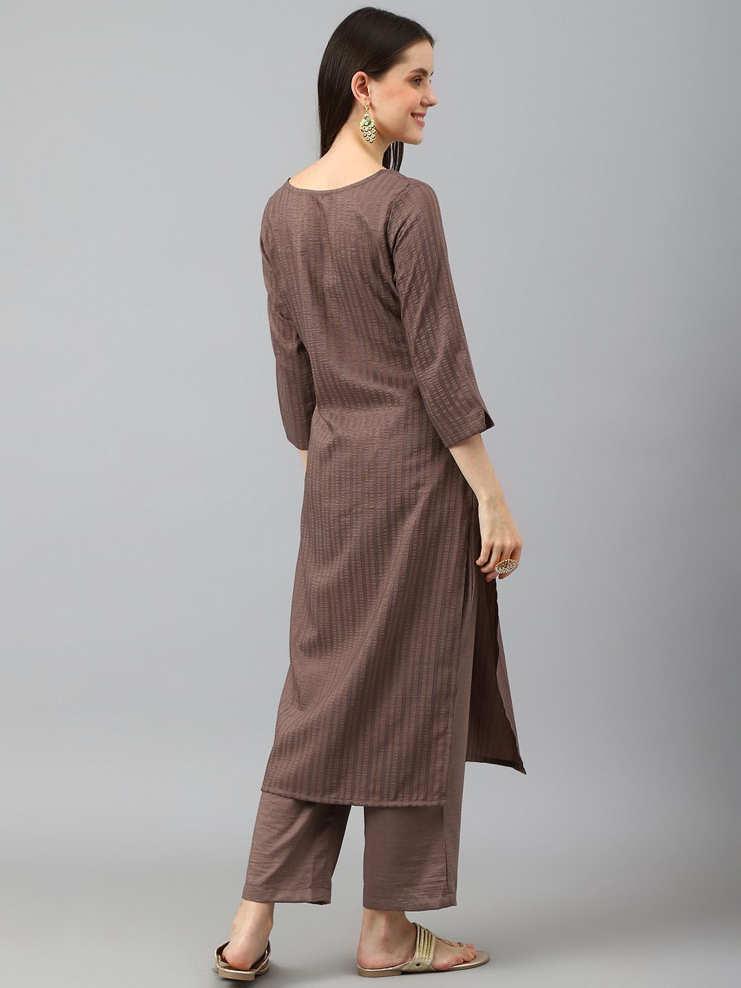 KALINI Striped Round Neck Kurta with Trousers