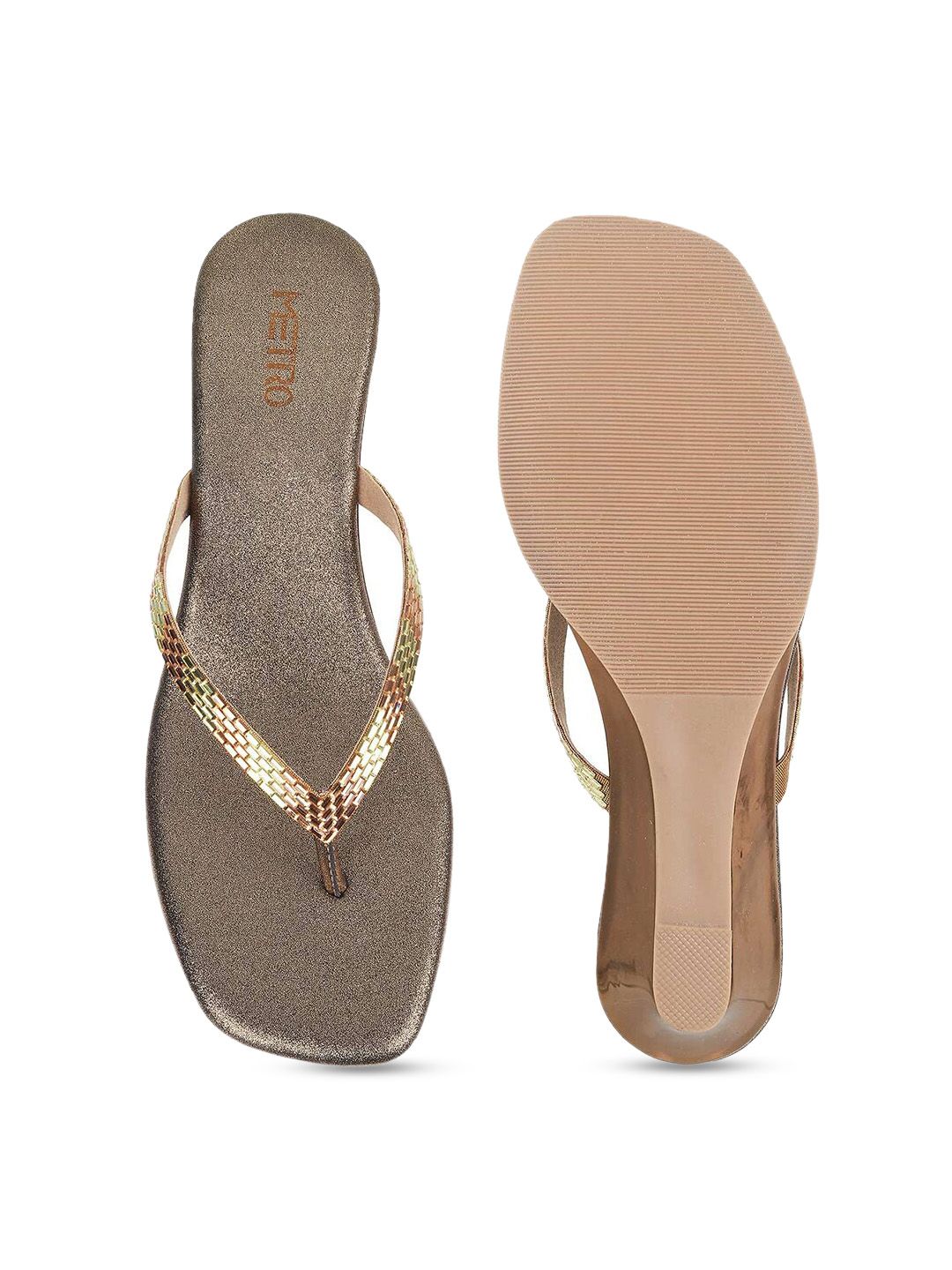 Mochi Gold-Toned Wedge Open Toe Heels