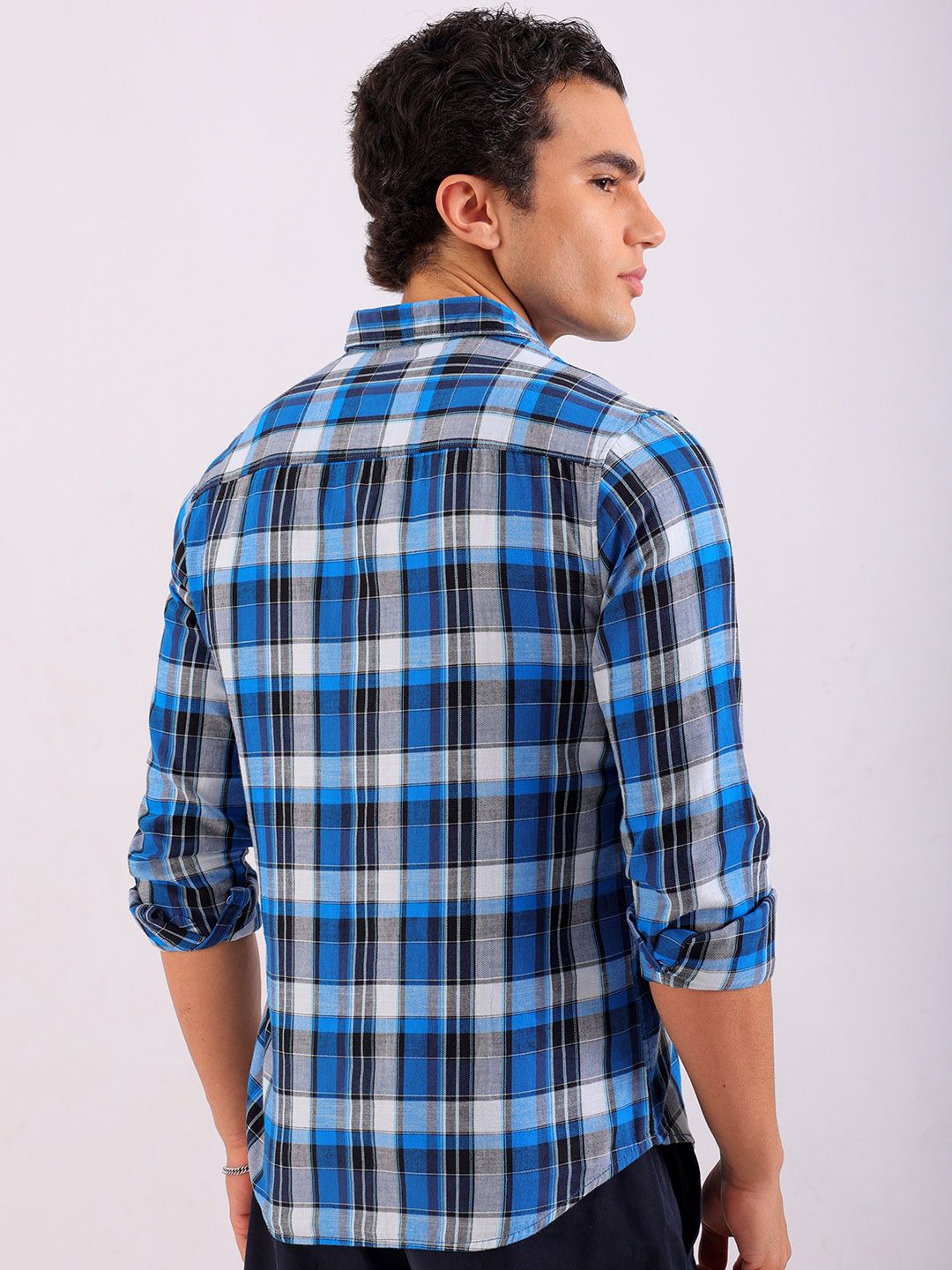 The Indian Garage Co Slim Fit Tartan Checked Pure Cotton Casual Shirt