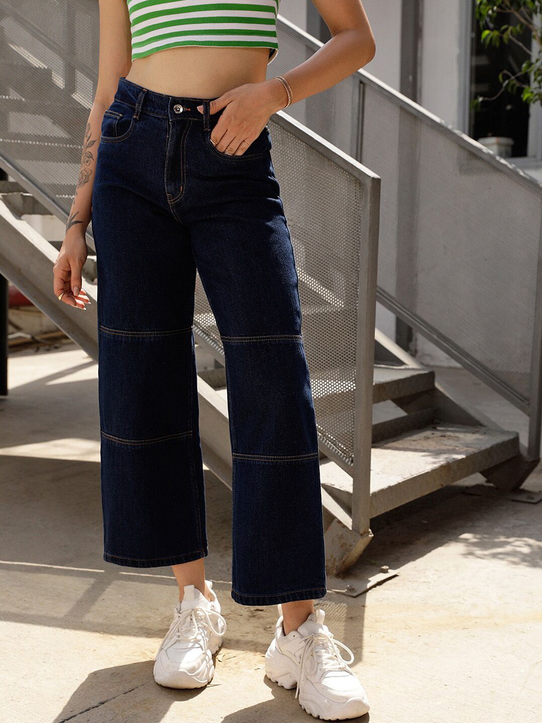 STREET 9 Women Blue Jean Wide Leg Fit High-Rise Pure Cotton Jeans