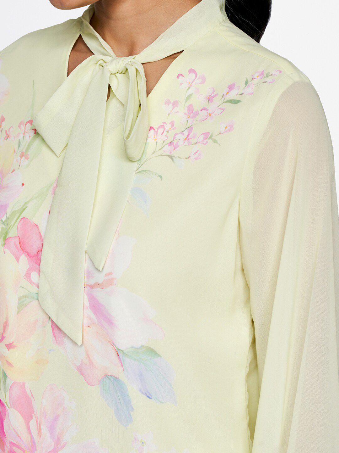 AND Floral Printed Tie-Up Neck Flared Sleeves Top