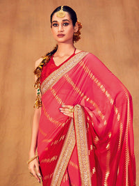 Saree mall Striped Woven Design Zari Poly Georgette Sarees