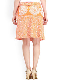 Exotic India Pure Cotton Carrot Orange Block Printed Wrap-Around Mini-Skirt