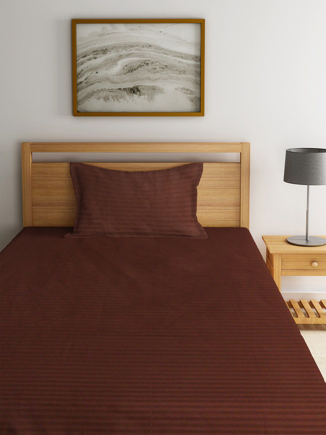 HOSTA HOMES Brown Solid 300TC Single Bedsheet With 1 Pillow Cover
