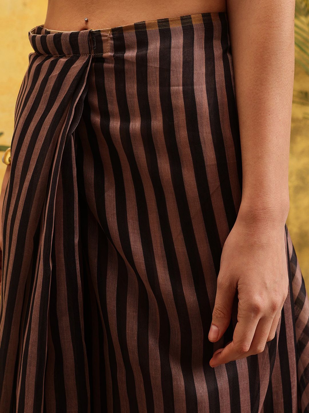 Silk Land Floral Striped Ready to Wear Chanderi Saree