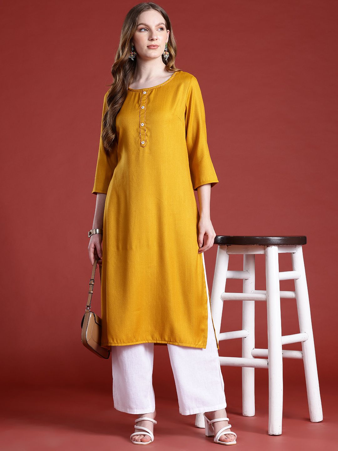 Anouk Striped Sequined Straight Kurta