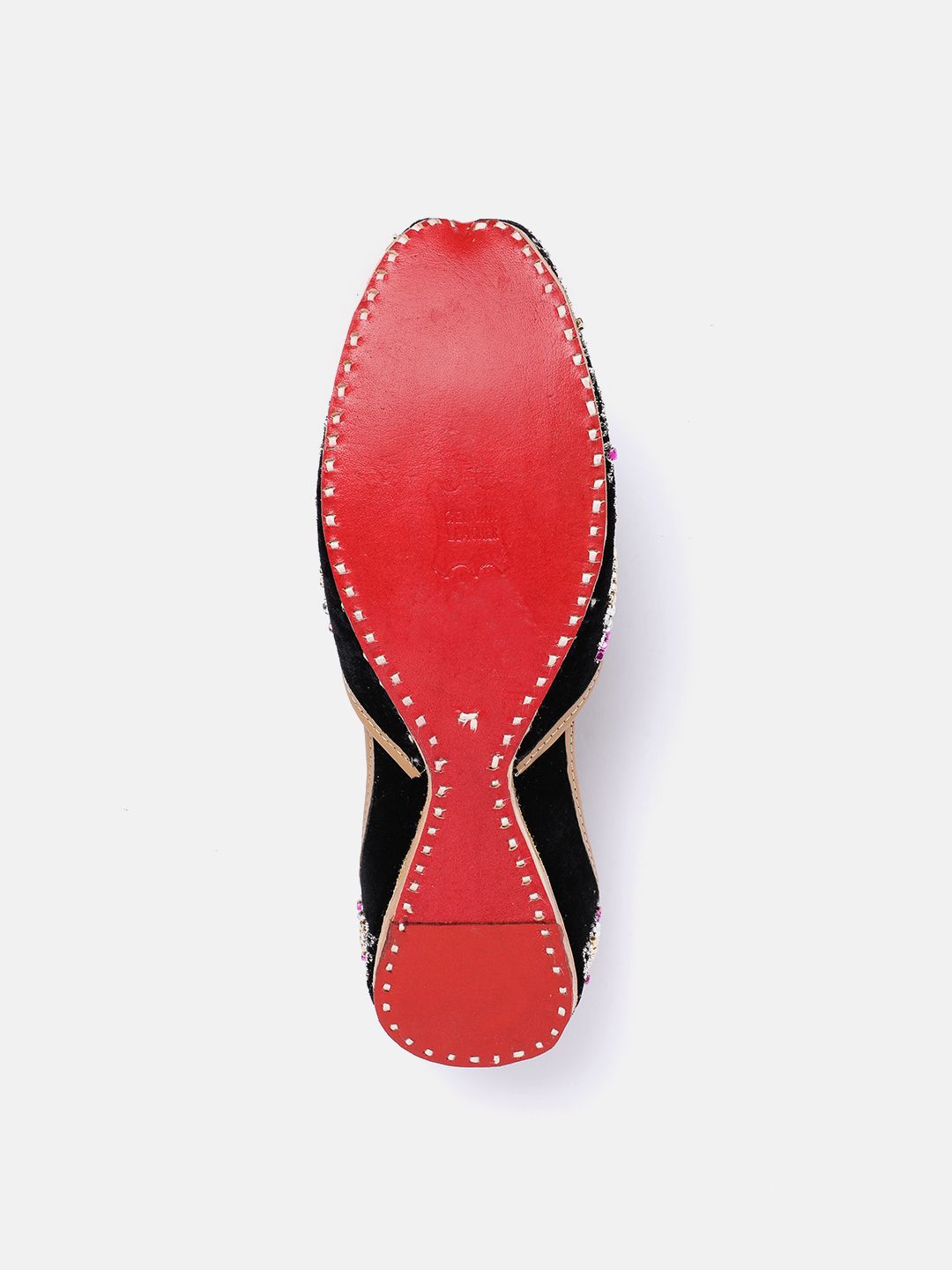 House of Pataudi Women Stone Embellished Ethnic Leather Mojaris