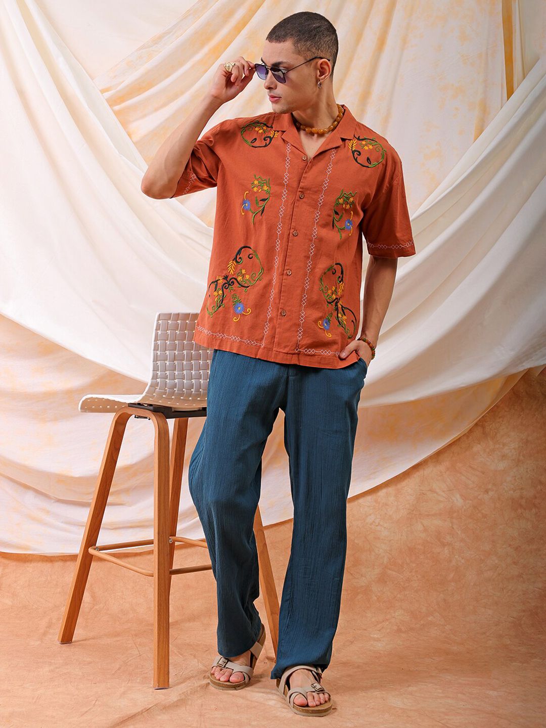 The Indian Garage Co Men Relaxed Fit Embroidery Resortwear Shirt
