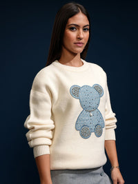 Tokyo Talkies Women Embellished Round Neck Sweater