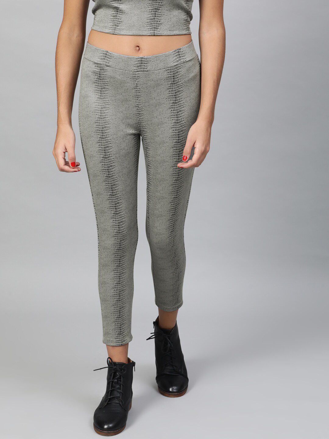 STREET 9 Women Grey Printed Skinny-Fit Treggings