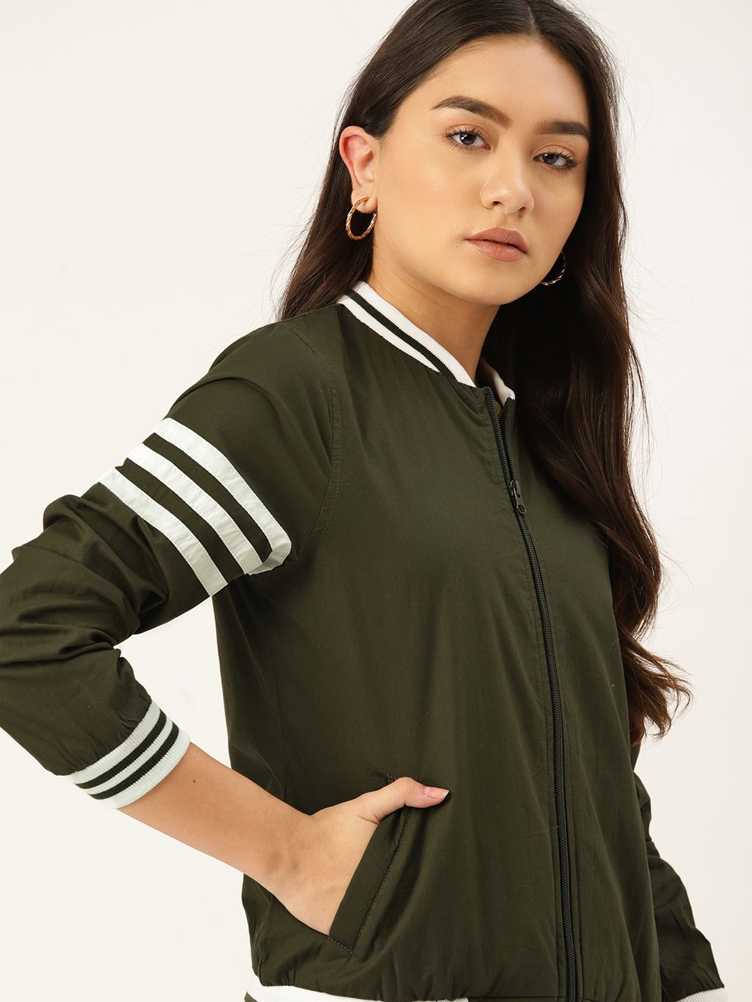 DressBerry Women Olive Green Bomber Jacket