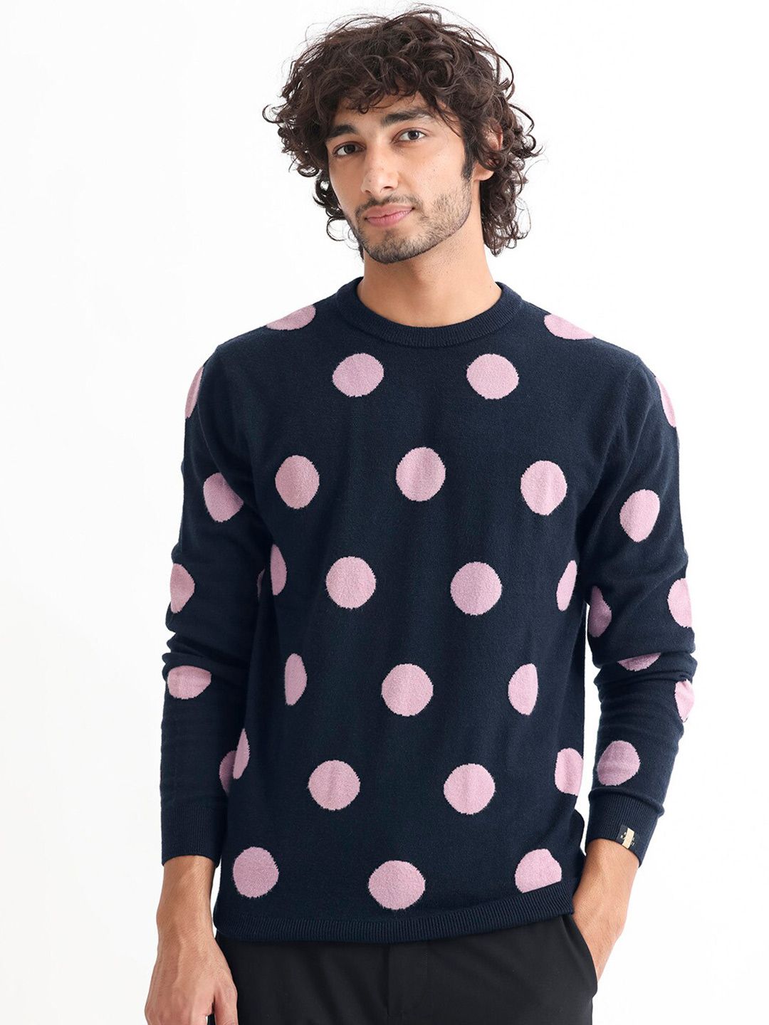 RARE RABBIT Men Deremy Crew Neck Geometric Printed Sweater