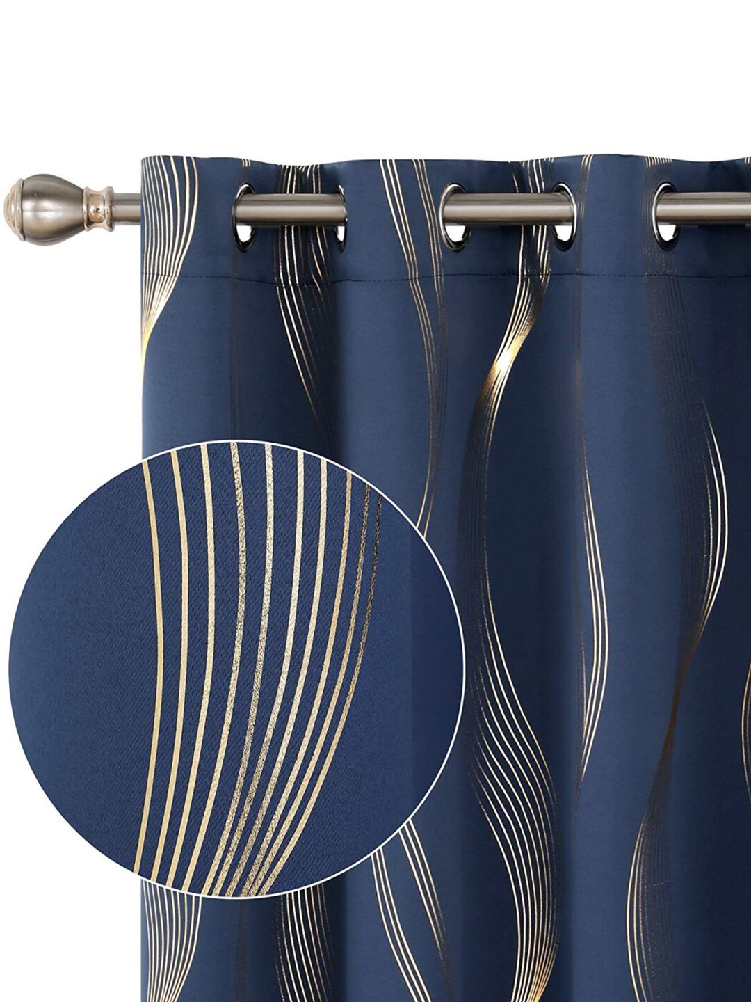 URBAN SPACE Navy Blue & Gold-Toned Printed Black Out Window Curtain