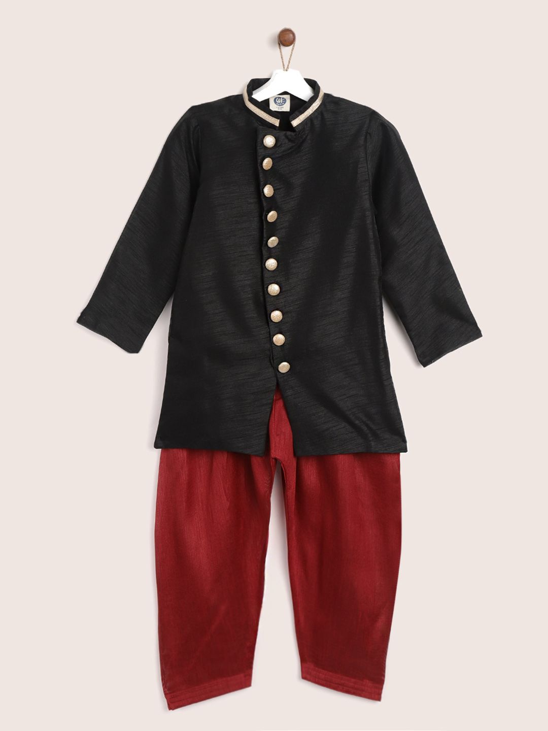 YK Boys Black & Maroon Solid Kurta with Salwar