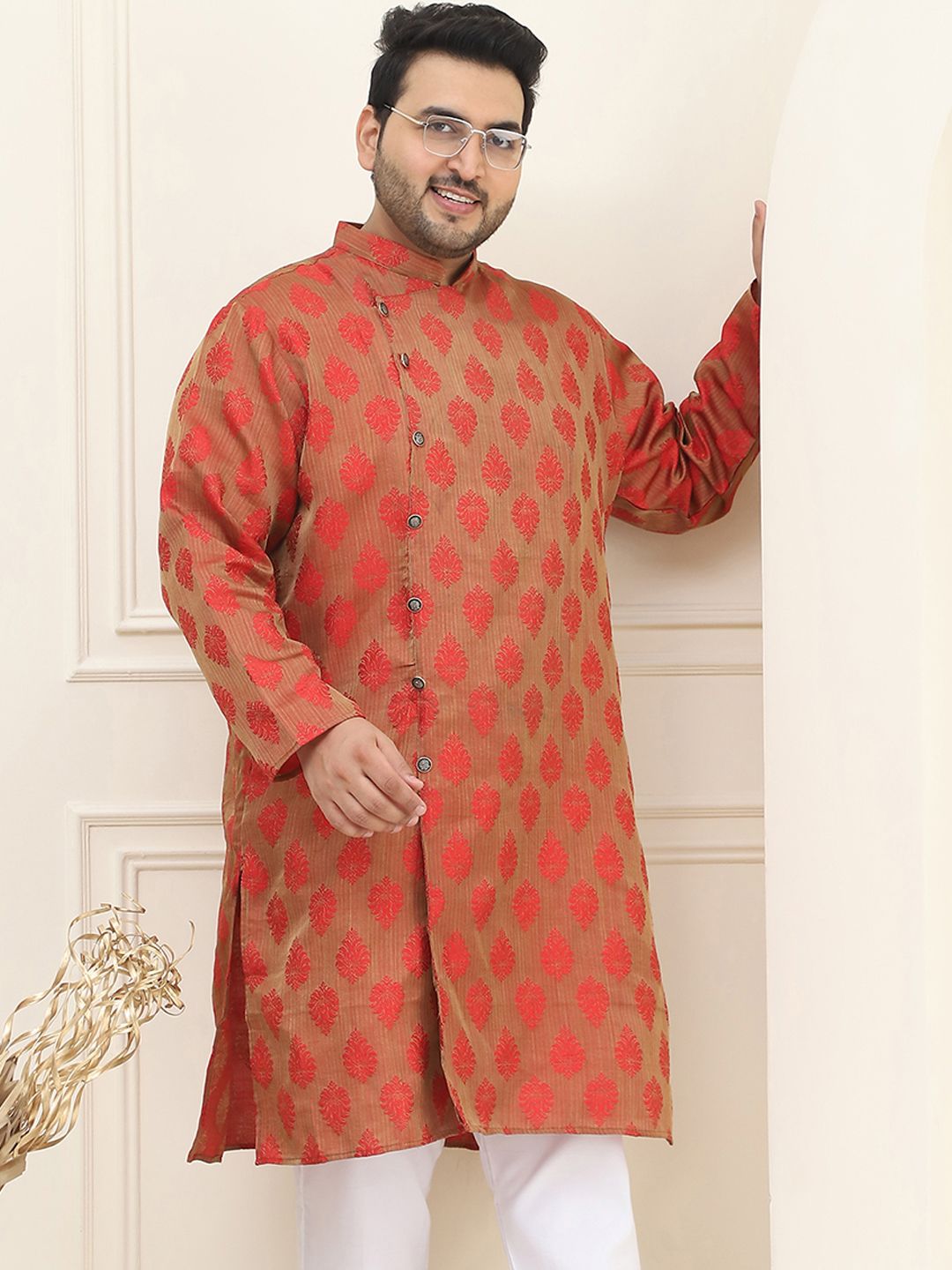 SOJANYA PLUS Size Lelaki Red Woven Design Kurta