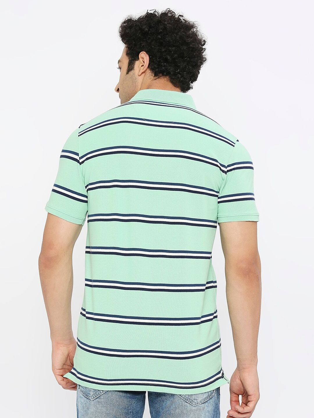 SPYKAR Striped Polo Collar Cotton T-Shirt