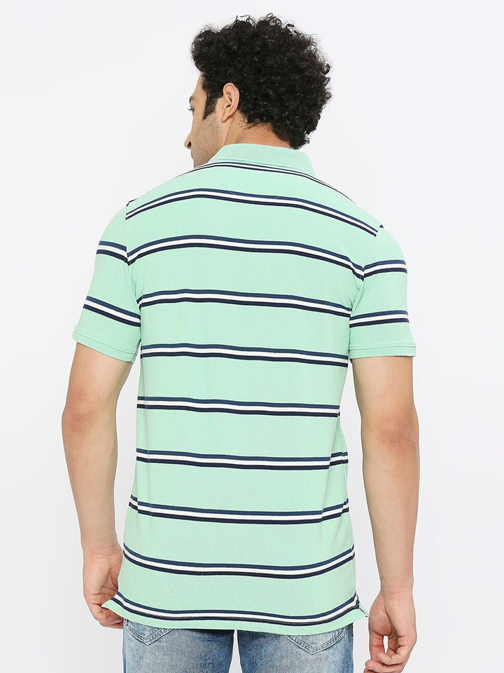 SPYKAR Striped Polo Collar Cotton T-Shirt
