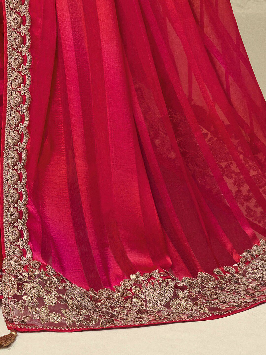 Mitera Pink & Gold-Toned Poly Georgette Saree with Jacket with Blouse