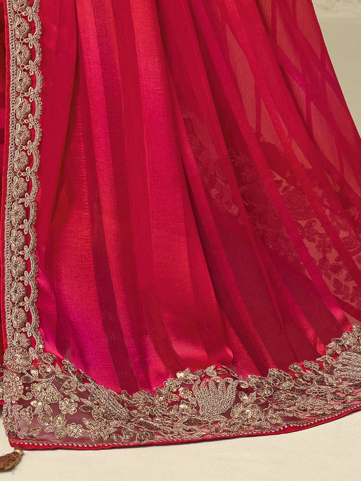 Mitera Pink & Gold-Toned Poly Georgette Saree with Jacket with Blouse