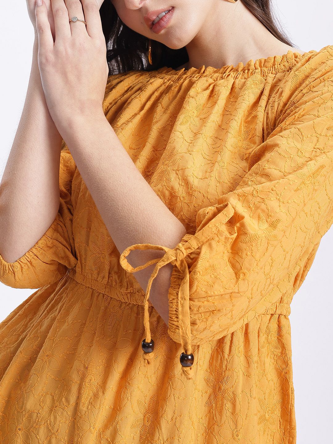 DressBerry Sunny Blooms Embroidered A-Line Midi Dress