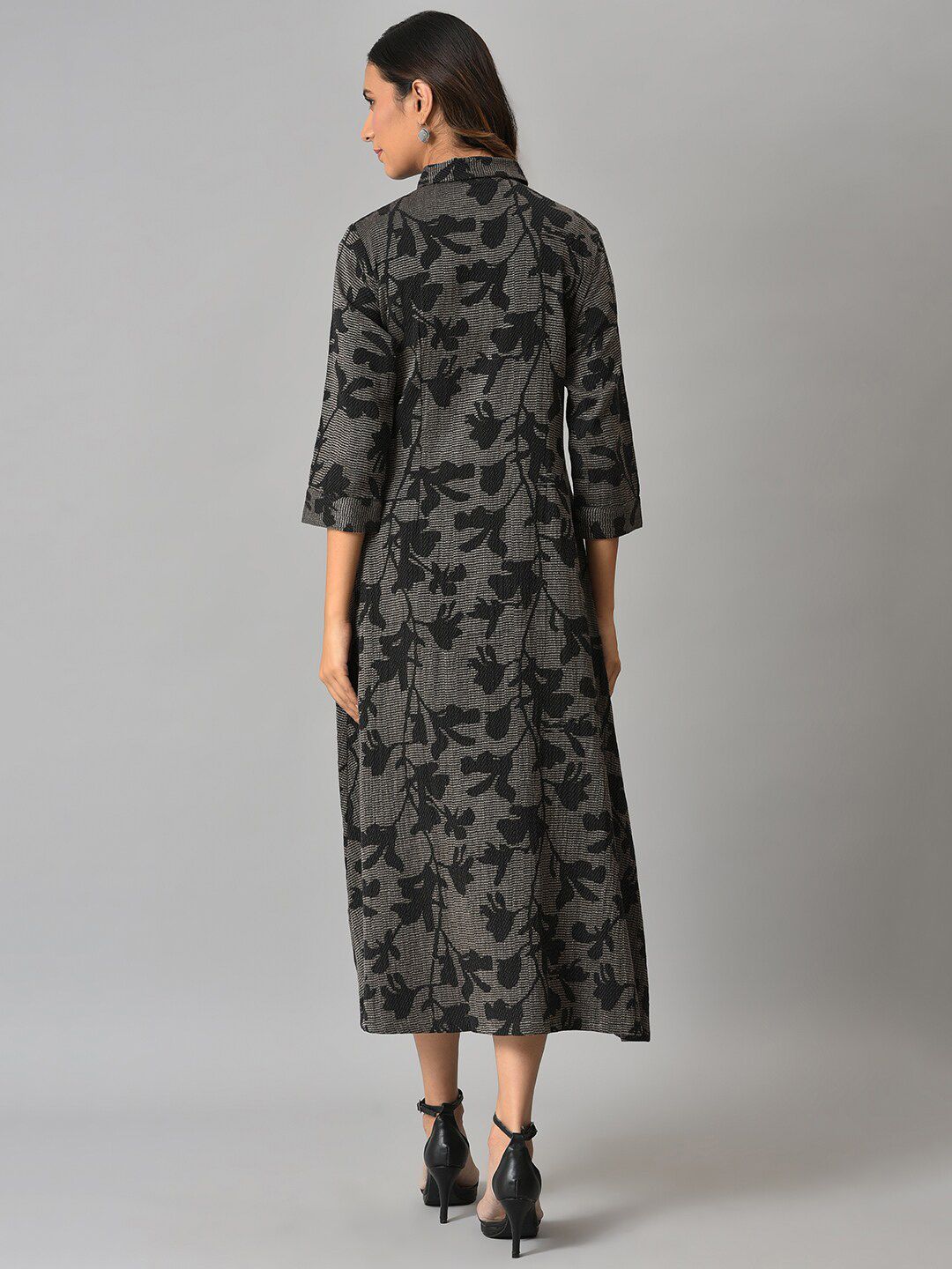 W Floral Printed Midi Cotton Dress