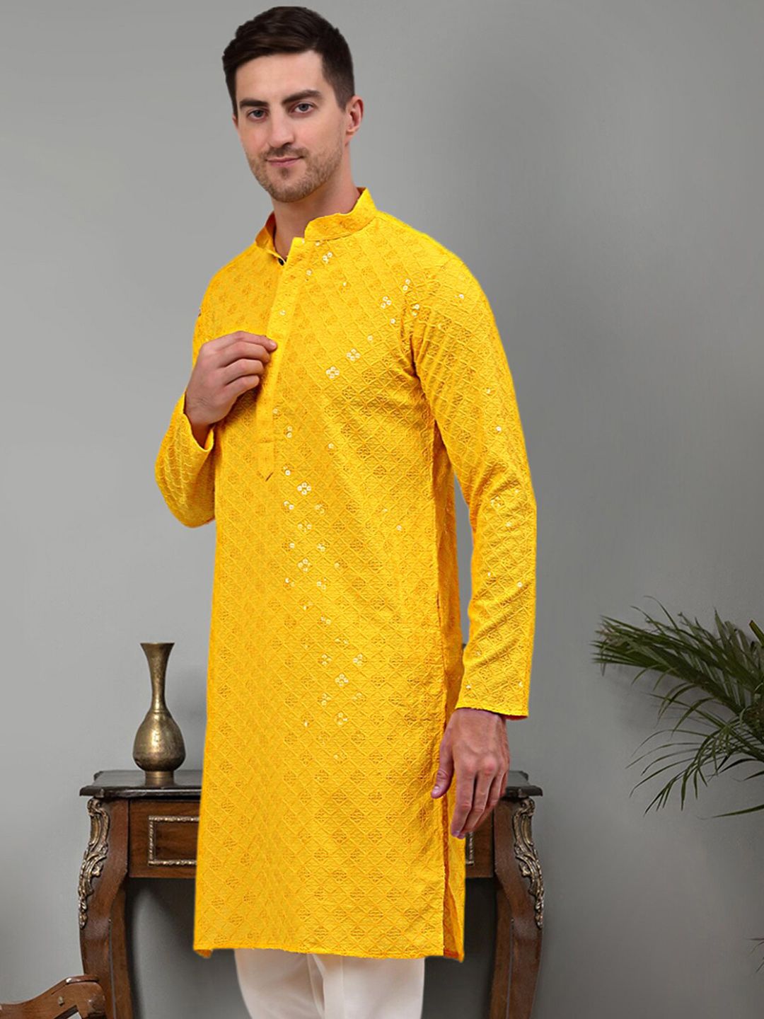 Jompers Geometric Embellished Sequinned Straight Kurta