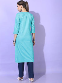 Vishudh Women Classy Blue Cotton Kurta