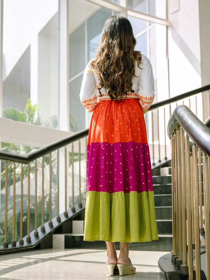 Rustorange Multicolor Colourblocked Tiered Maxi Dress